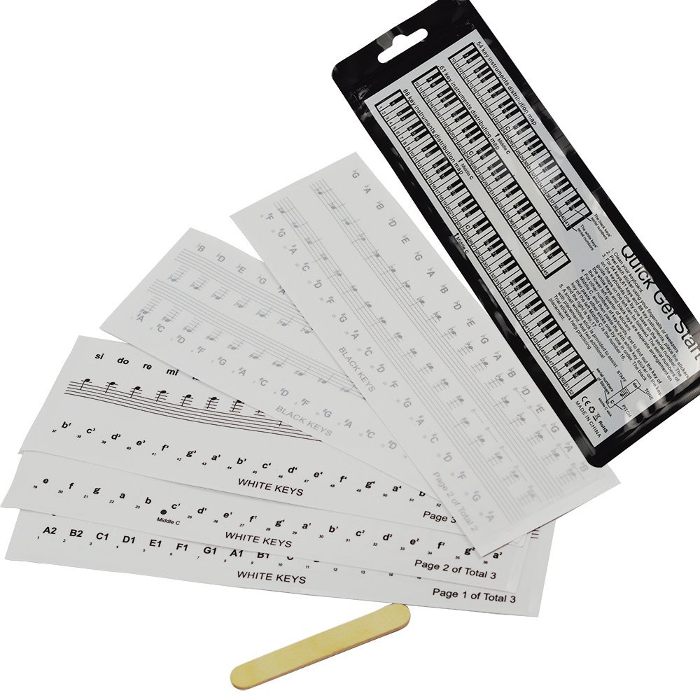 Imelod Stickers pour 49/61/76/88 touches, piano et clavier Notes de musique  Ensemble de stickers pour les touches de Blanc et Noir, Transparent et  amovible(colorés) 